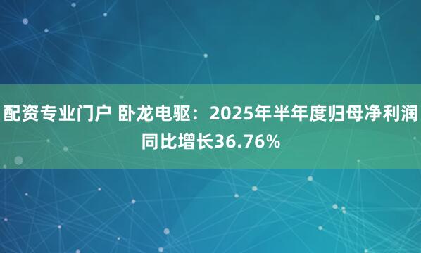 配资专业门户 卧龙电驱：2025年半年度归母净利润同比增长36.76%